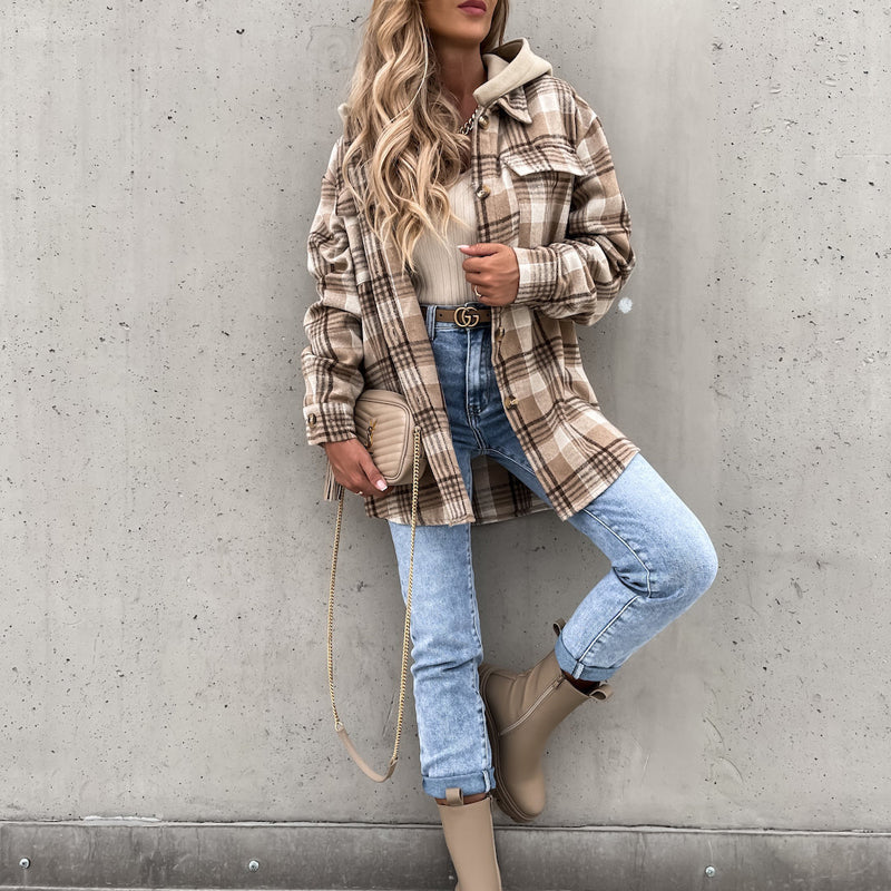 Aella | Manteau Décontracté À Carreaux | Capuche