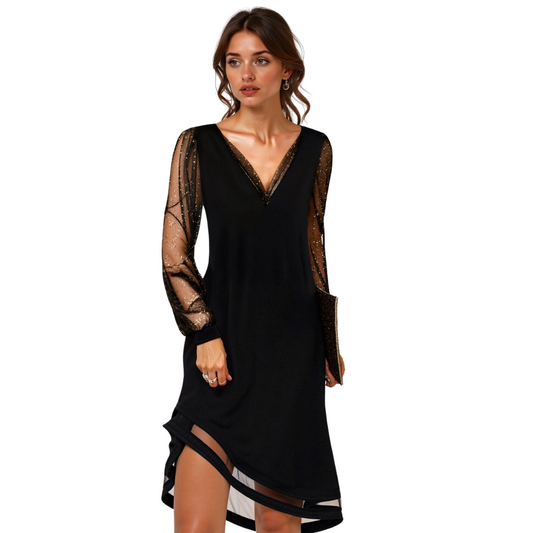 Calypso | Robe Mini Noire | Manches Pailletées