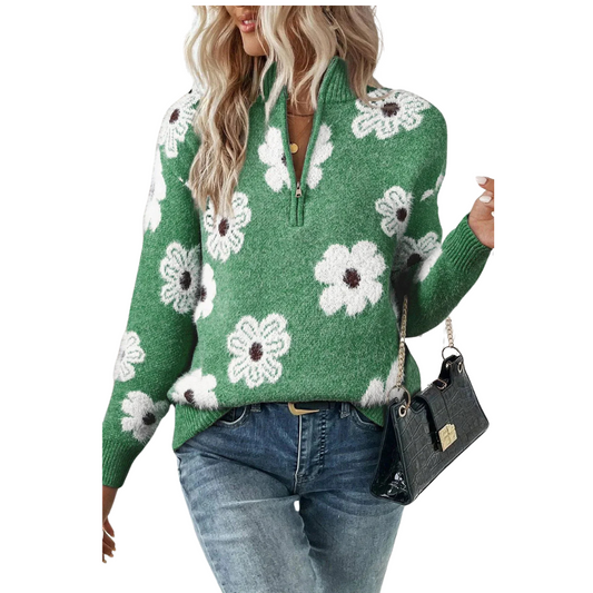 Théophane | Pull à demi zip pour femmes | Floral