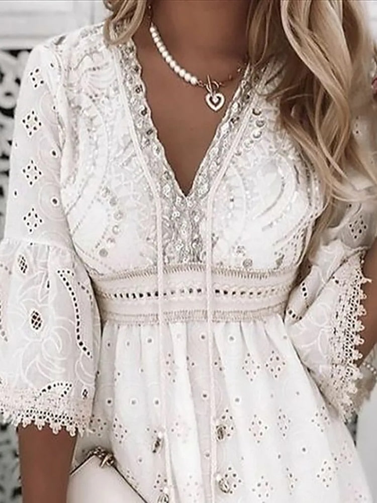 Vivaline | Robe D'été Col V Bohemienne Pour Femmes | Mini
