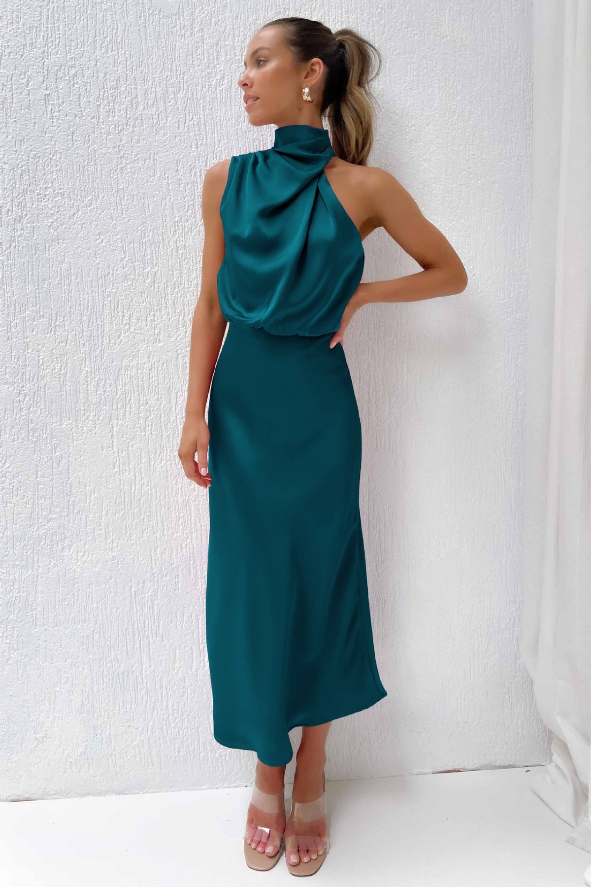 Heliane | Robe D'invitée De Mariage Epaule Unique Pour Femme | Midi