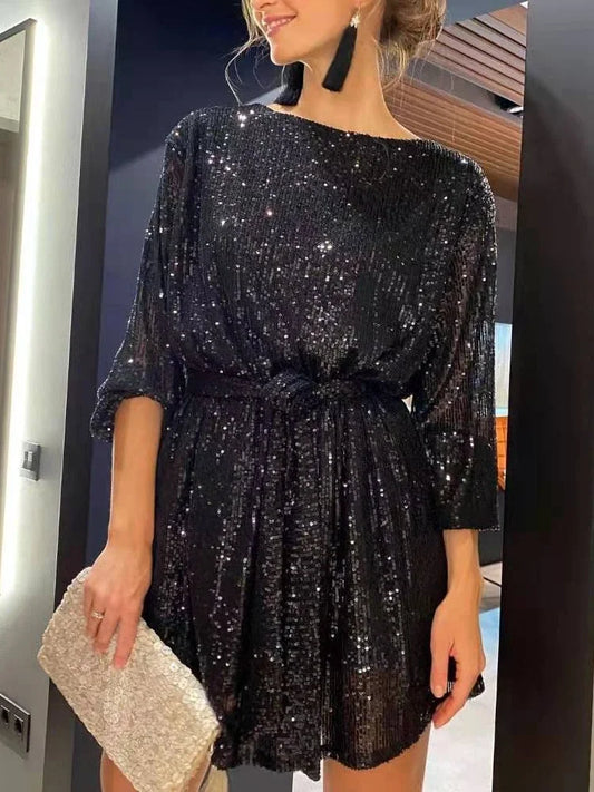 Halisandra | Robe À Paillettes Élégante Pour Femme | Midi