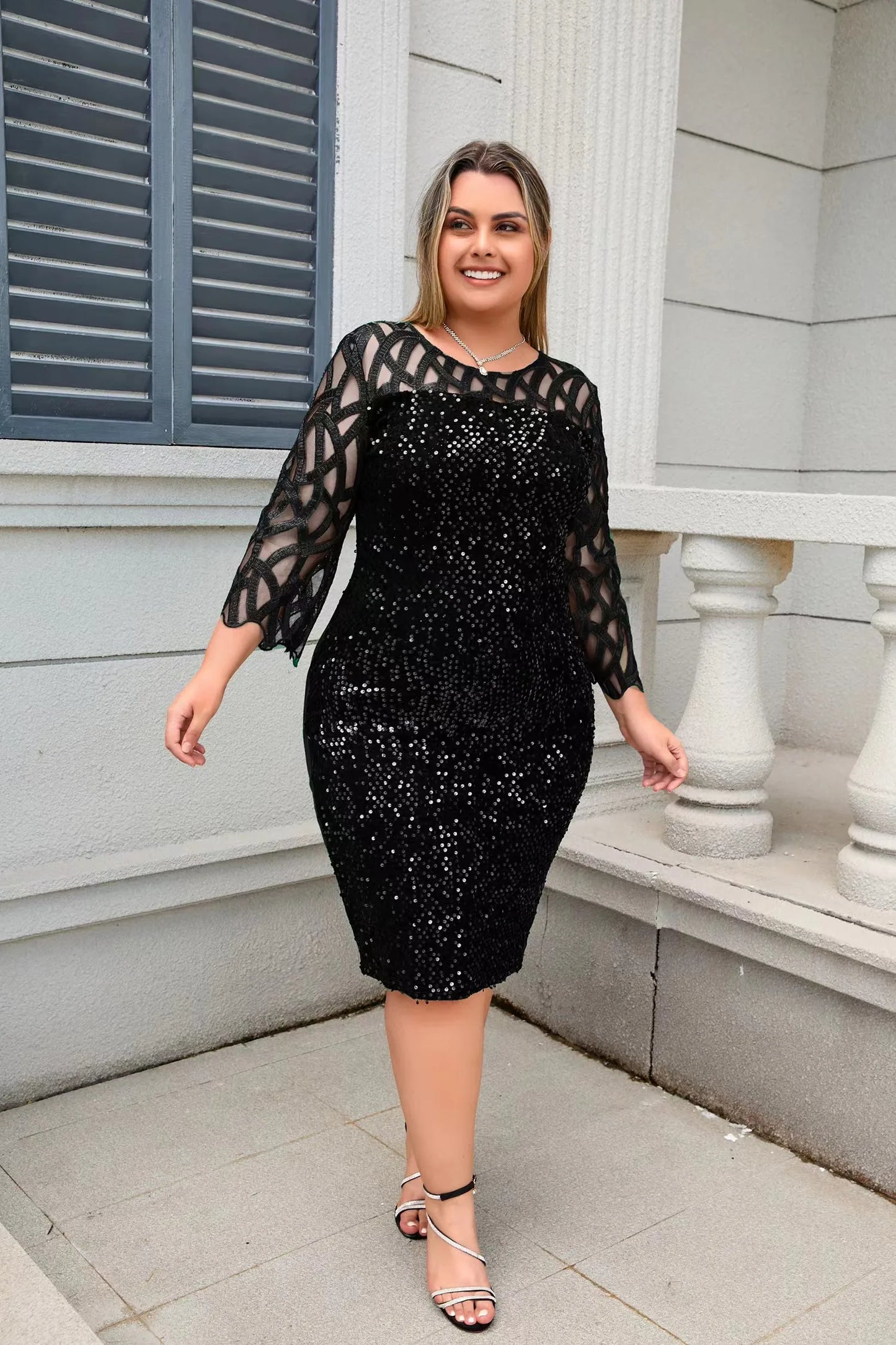 Robe Élégante À Paillettes Longueur Genou Pour Femme | Midi
