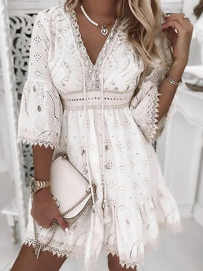 Vivaline | Robe Bohème Courte | Col En V