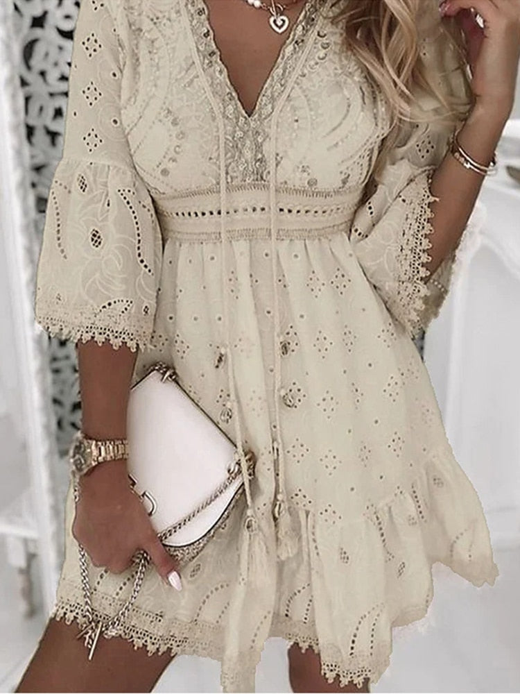 Vivaline | Robe Bohème Courte | Col En V