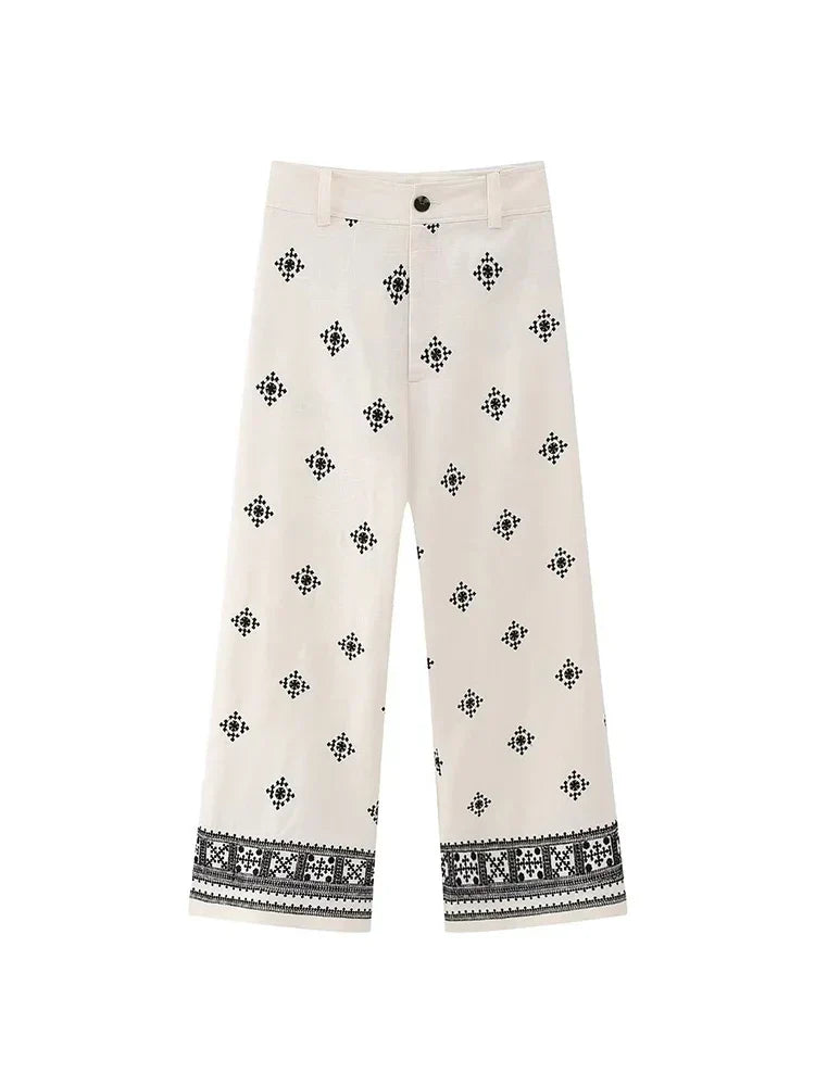 Soléna | Pantalon large taille haute style boho