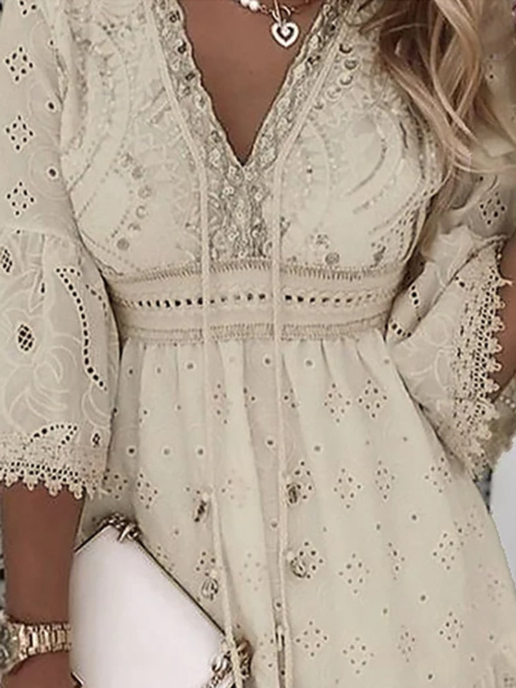 Vivaline | Robe D'été Col V Bohemienne Pour Femmes | Mini