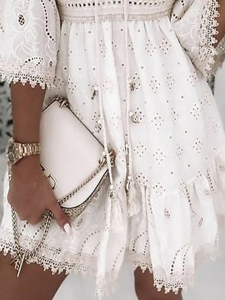 Vivaline | Robe Bohème Courte | Col En V
