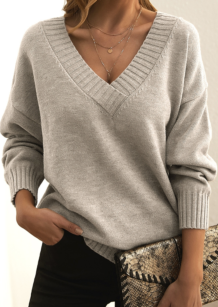 Pull-over Chic À Col En V Pour Femmes | Élégant