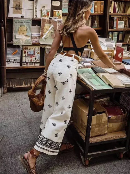 Soléna | Pantalon large taille haute style boho
