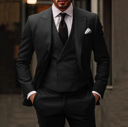Nathan | Costume Croisé Gris Foncé Pour Hommes | Élégant