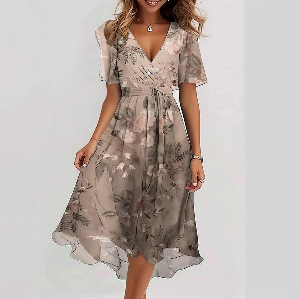 Agathe | Robe Chemisier Fluide Mi-Longue | Florale | Col En V