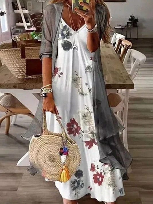 Robe Deux Pièces Décontractée À Col En V Pour Femmes | Élégante