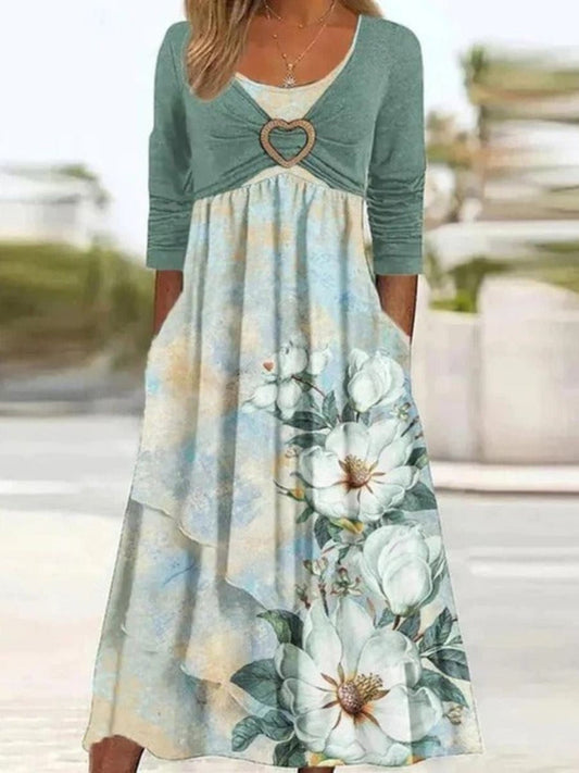 Robe Midi 2 Pièces À Fleurs Vertes Pour Femmes | Décontracté