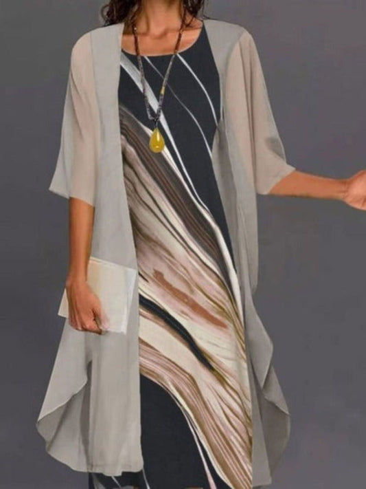 Robe Midi À Col Rond Et Imprimé Abricot Pour Femme | Fresh & Stylish