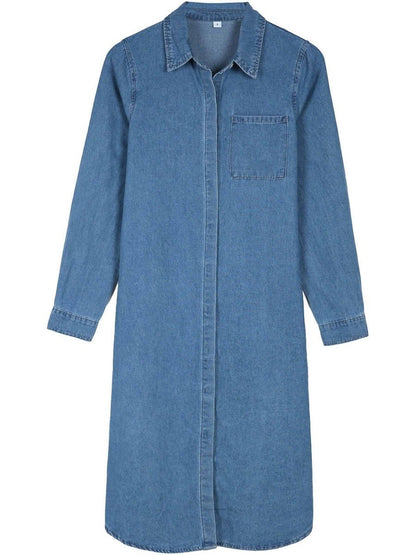 Robe Midi En Chambray À Revers Et À Boutons Pour Femmes | Décontractée