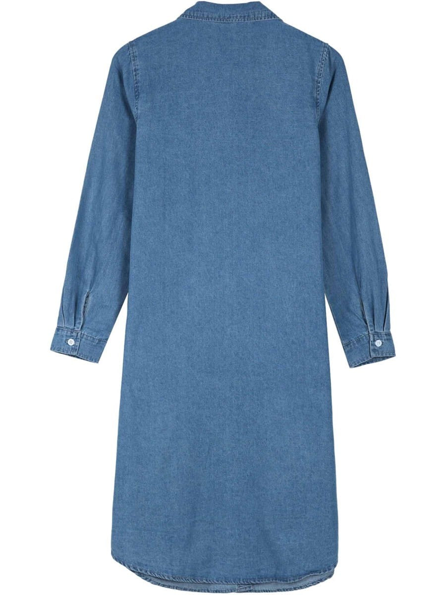 Robe Midi En Chambray À Revers Et À Boutons Pour Femmes | Décontractée