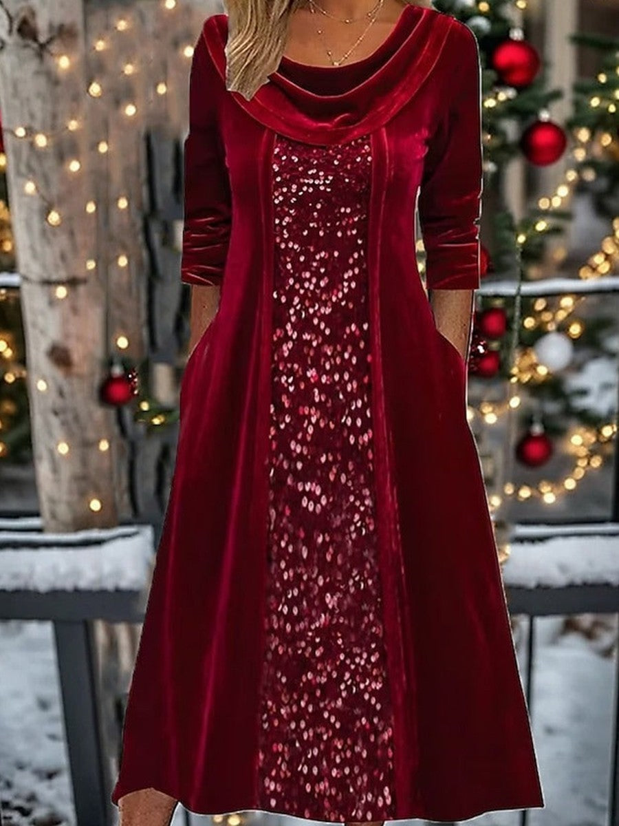 Robe À Manches Longues Rouge Vin Pour Femme | Élégante