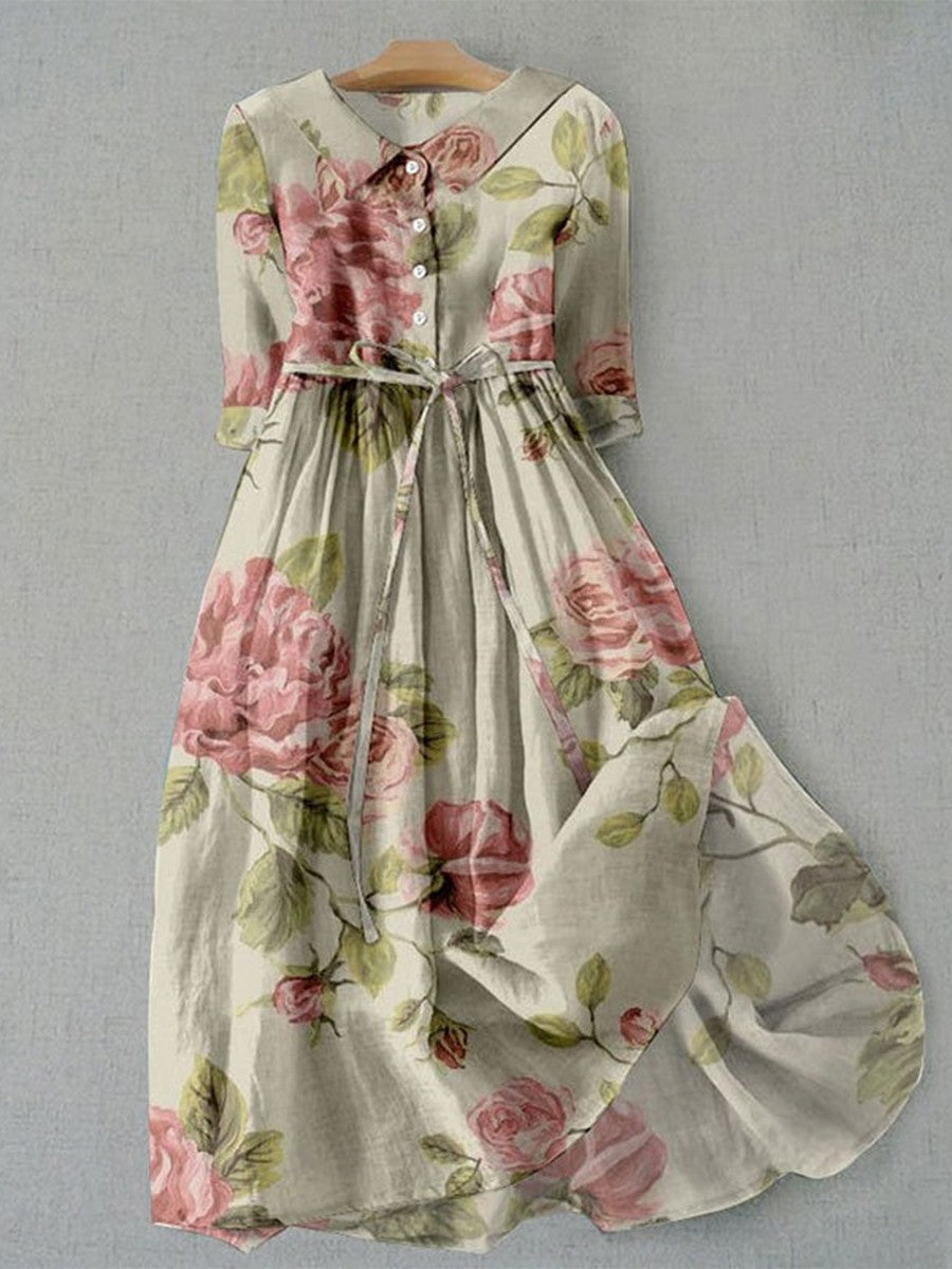 Robe a Col Revers Fleuri Pour Femme | Midi