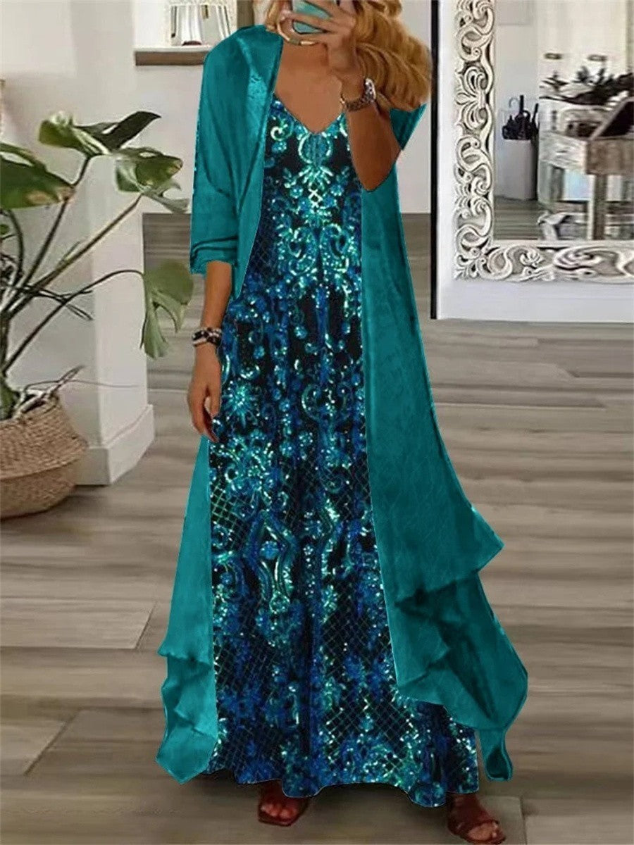 Robe 2 Pièces Fleurie Pour Femme, Maxi Élégante