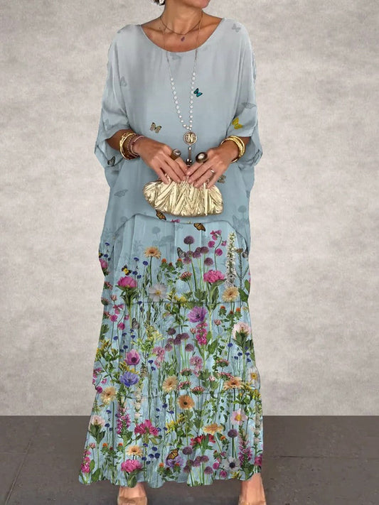Robe Longue Et Élégante À Fleurs En Deux Parties Pour Femmes | Décontractée Et Sophistiquée