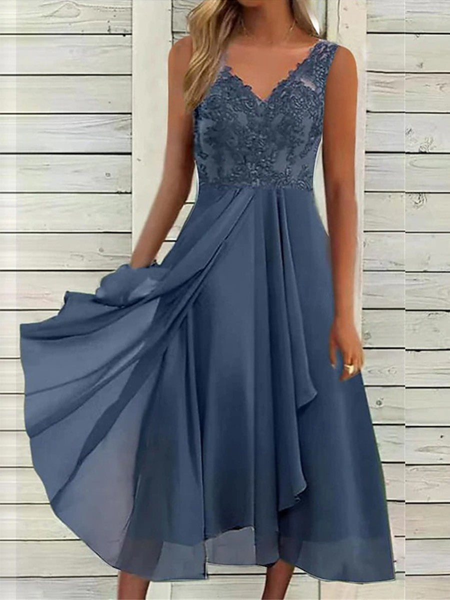 Robe Midi Sans Manche À Fleurs Bleues Pour Femme | Fluide
