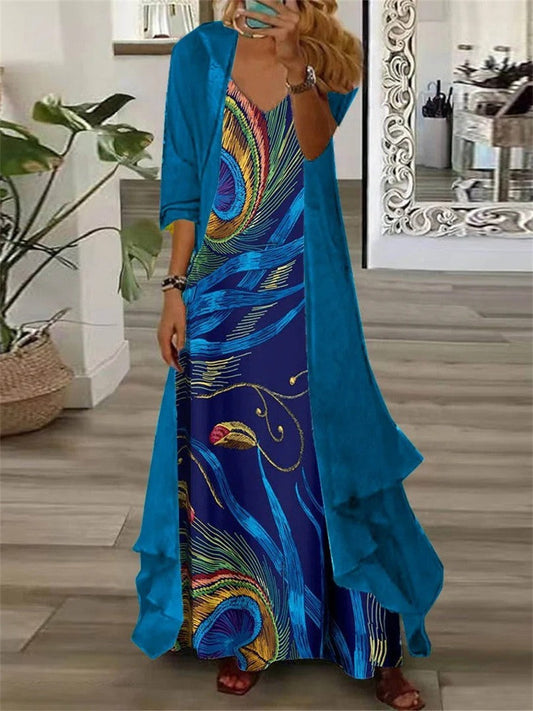Robe Longue Deux Pièces À Imprimé Abstrait Pour Femmes | Élégant