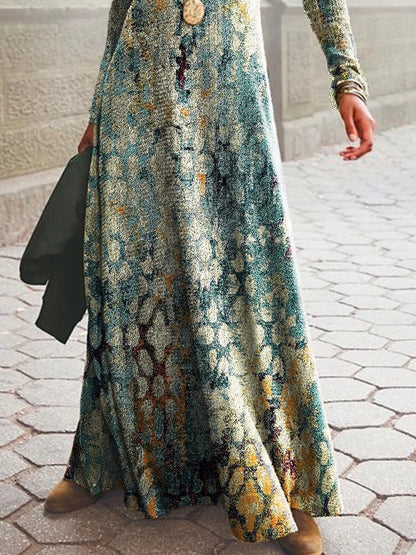 Robe Longue Vintage À Imprimé Abstrait | Printemps/automne Décontracté