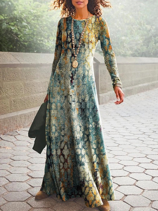 Robe Longue Vintage À Imprimé Abstrait | Printemps/automne Décontracté