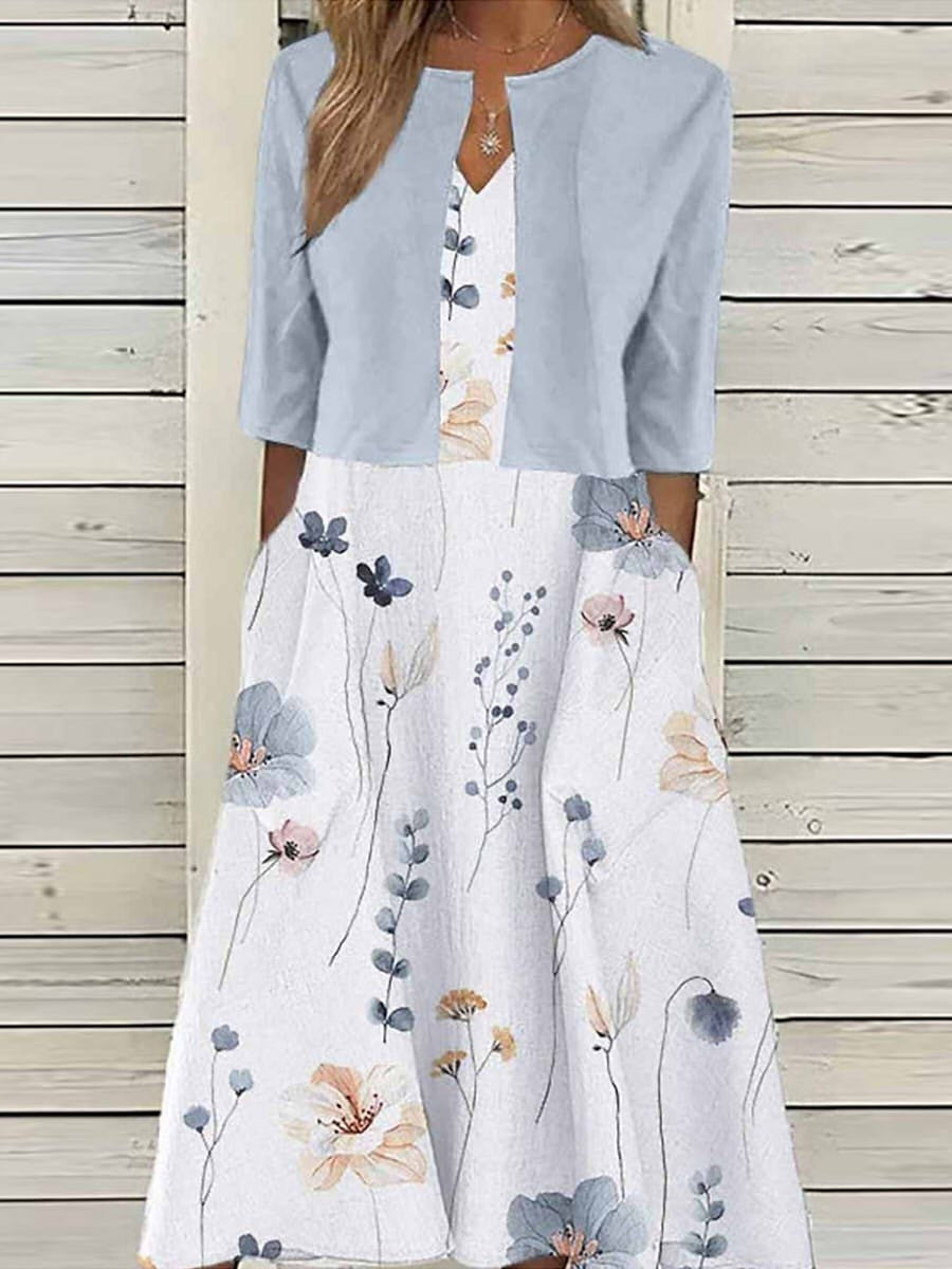 Robe Midi À Imprimé Floral À Deux Pièces Pour Femmes | Midi