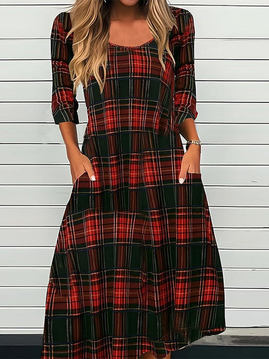 Robe Midi À Carreaux Rouges Pour Femme | Décontractée