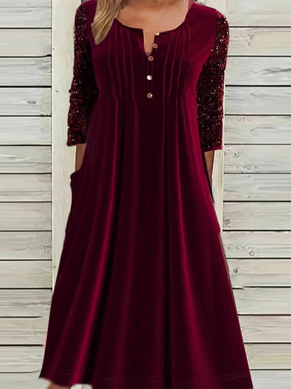Robe Midi En Velours De Couleur Pure Pour Femme | Midi