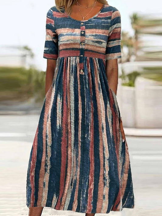 Robe Midi Rayée À Manches Longues Pour Femmes | Midi