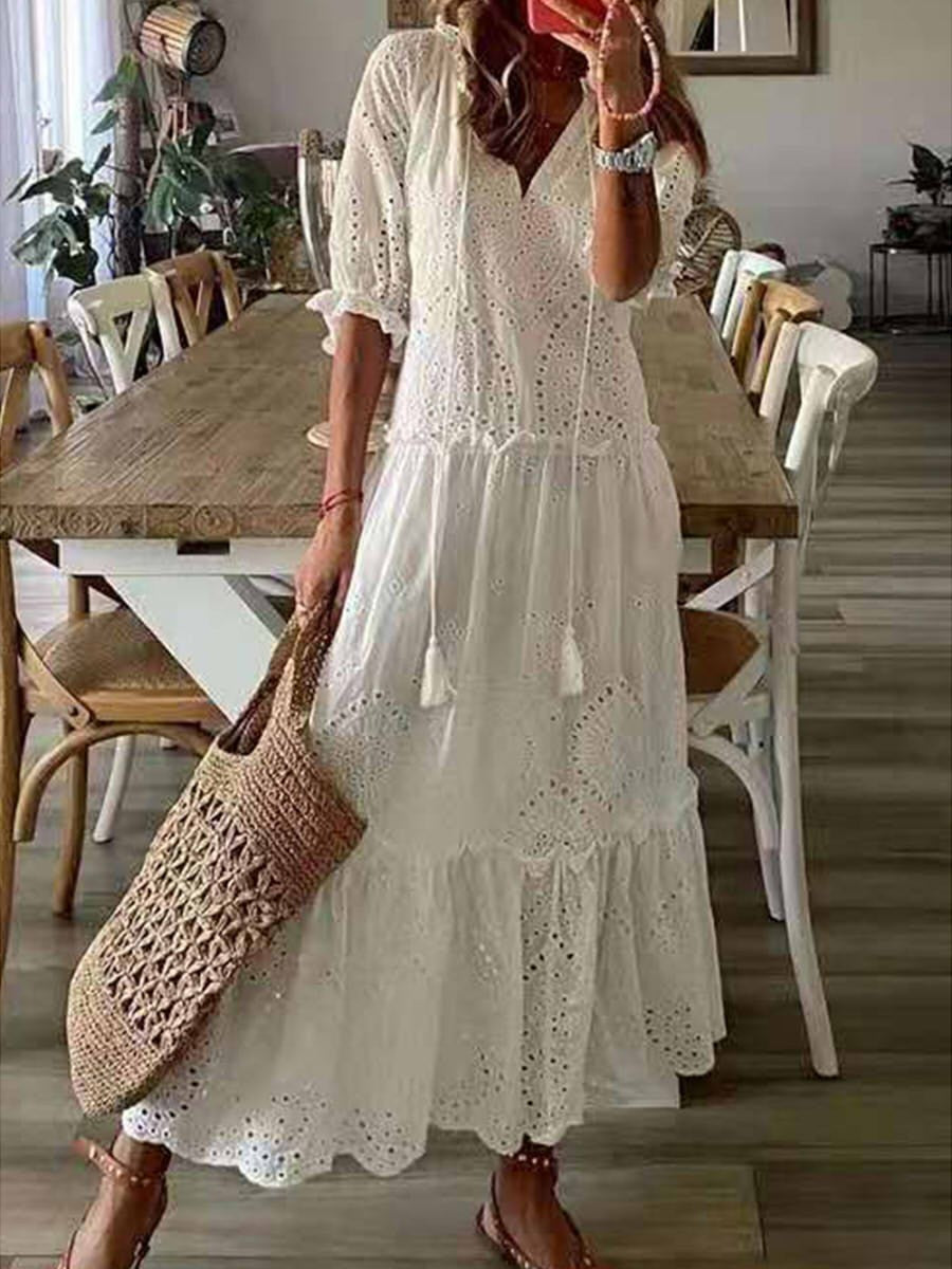 Robe Midi À Col Rond De Couleur Unie Pour Femme | Simple & Chic