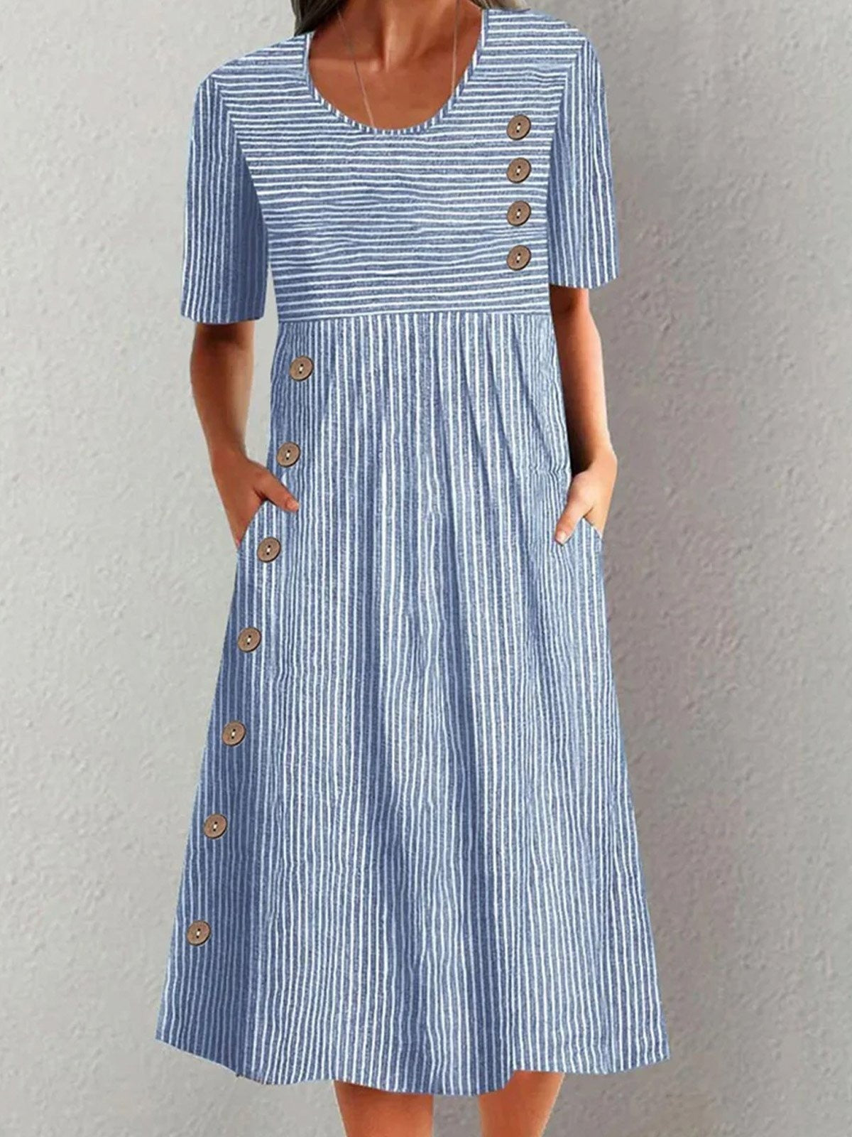Robe Midi Rayée À Manches Courtes Pour Femme | Midi