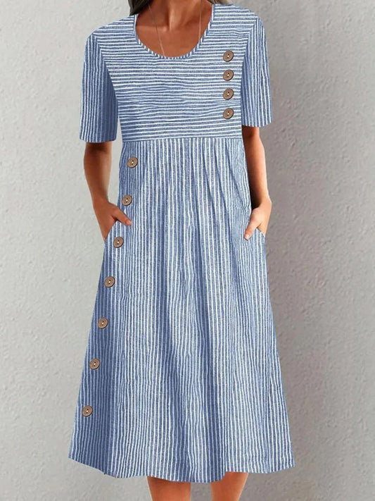 Robe Midi Rayée À Manches Courtes Pour Femme | Midi