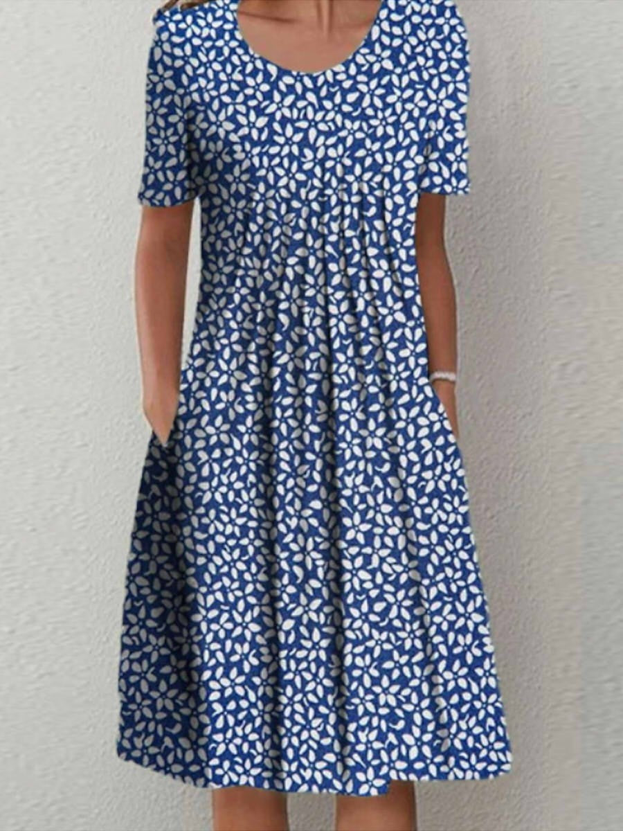 Robe Midi À Col Rond Et À Fleurs Pour Femme | Décontractée Et Charmante