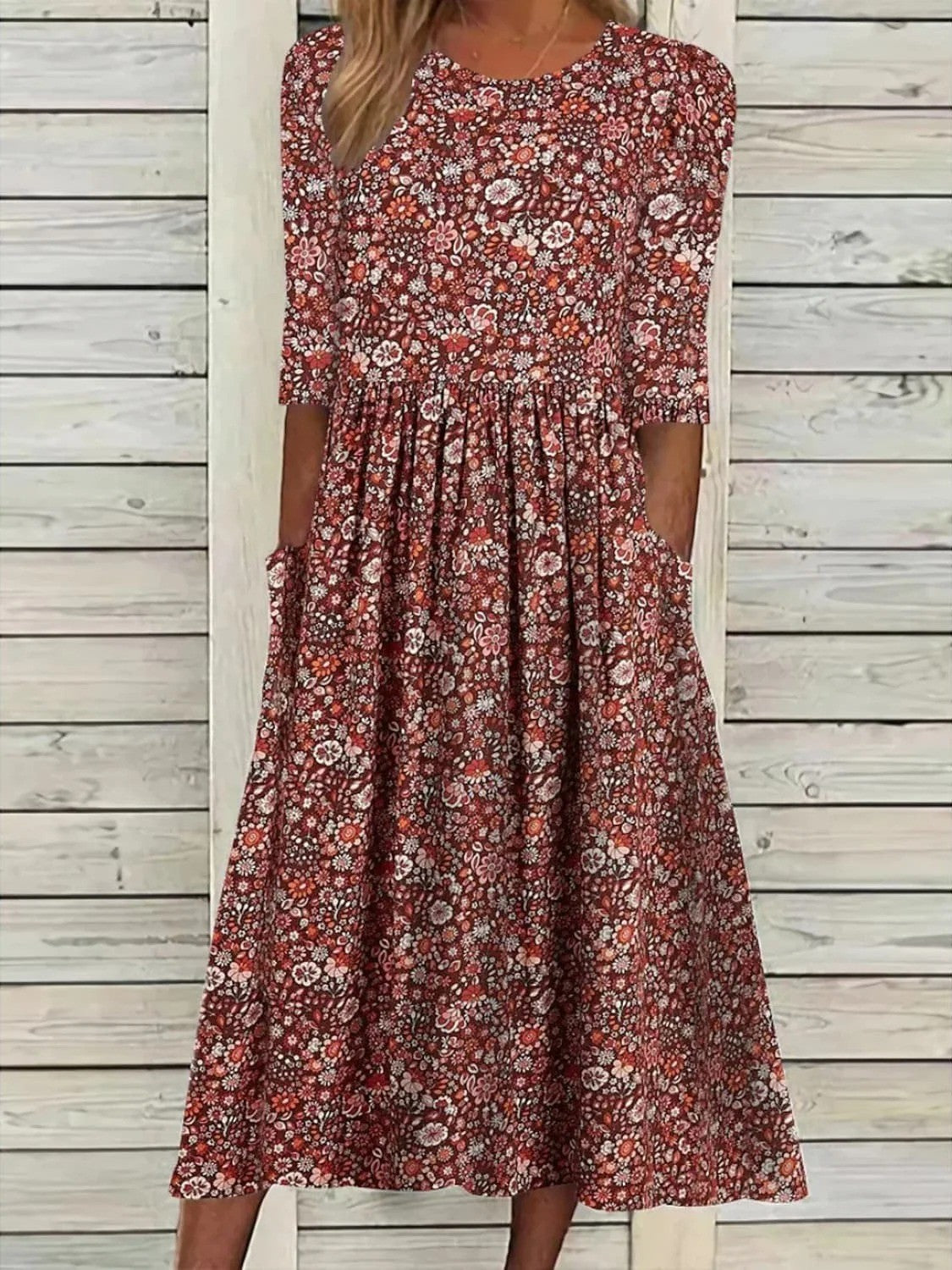 Robe À Col Ras Du Cou En Tricot À Imprimé Floral Pour Femmes | Décontracté