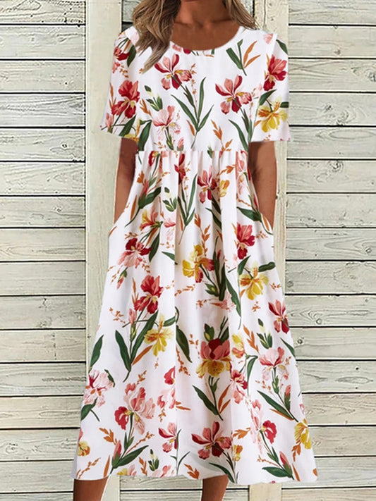 Robe Midi Décontractée À Fleurs Pour Femme | Charm