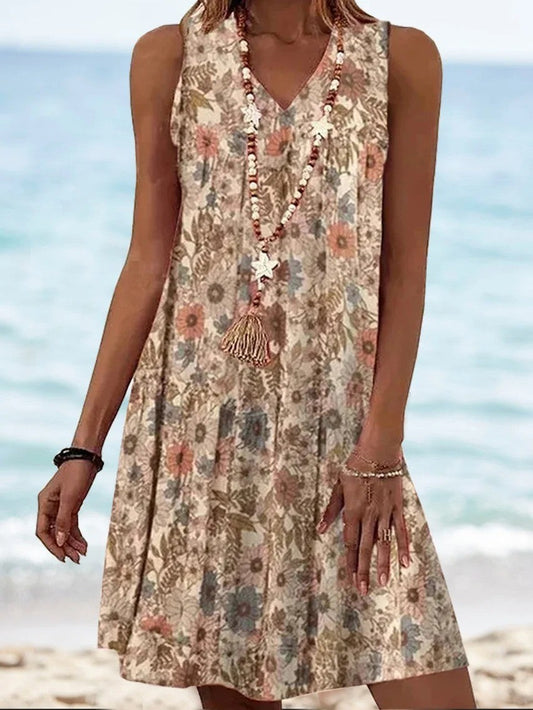 Élodie | Florale Robes Femme Courte | Sans Manches
