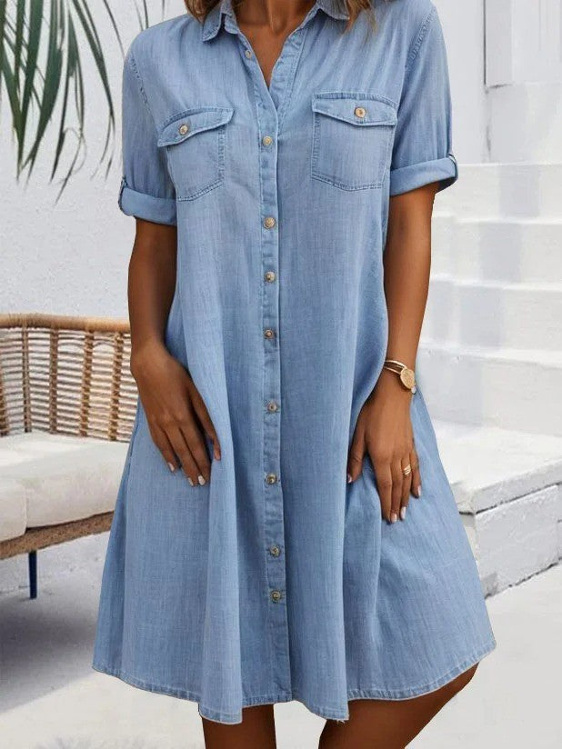 Robe Décontractée De Femme À Col De Chemise Ample Robe Courte | Décontractée