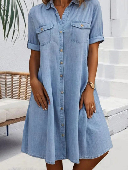 Robe Décontractée De Femme À Col De Chemise Ample Robe Courte | Décontractée
