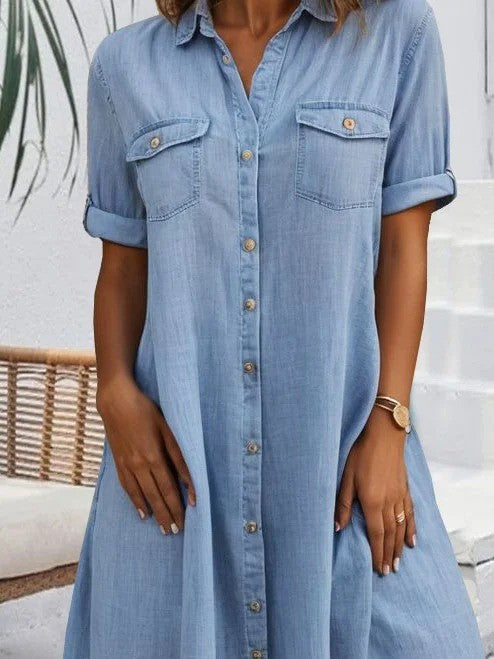 Robe Décontractée De Femme À Col De Chemise Ample Robe Courte | Décontractée