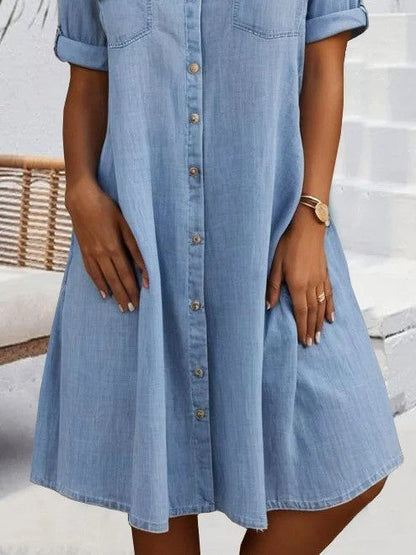 Robe Décontractée De Femme À Col De Chemise Ample Robe Courte | Décontractée