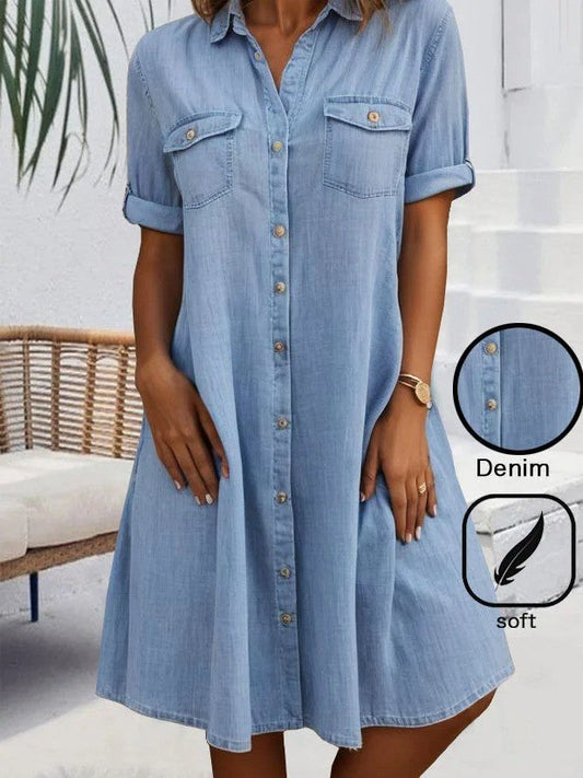Robe Décontractée De Femme À Col De Chemise Ample Robe Courte | Décontractée