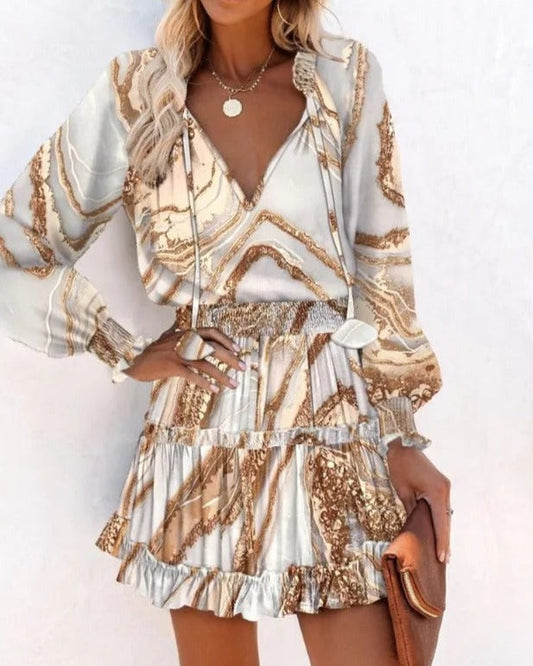 Robe Élégante Imprimée À Volants | Chic