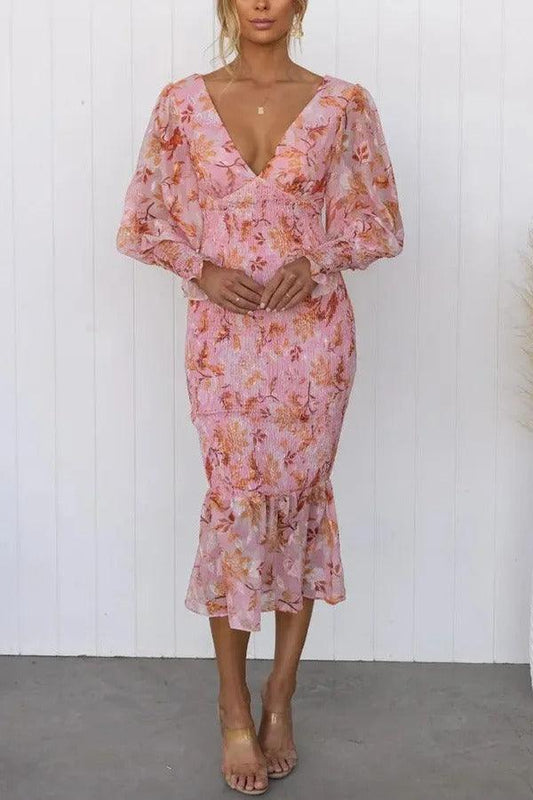 Gabriella | Robe Manche Bouffante | Imprimé Fleuri