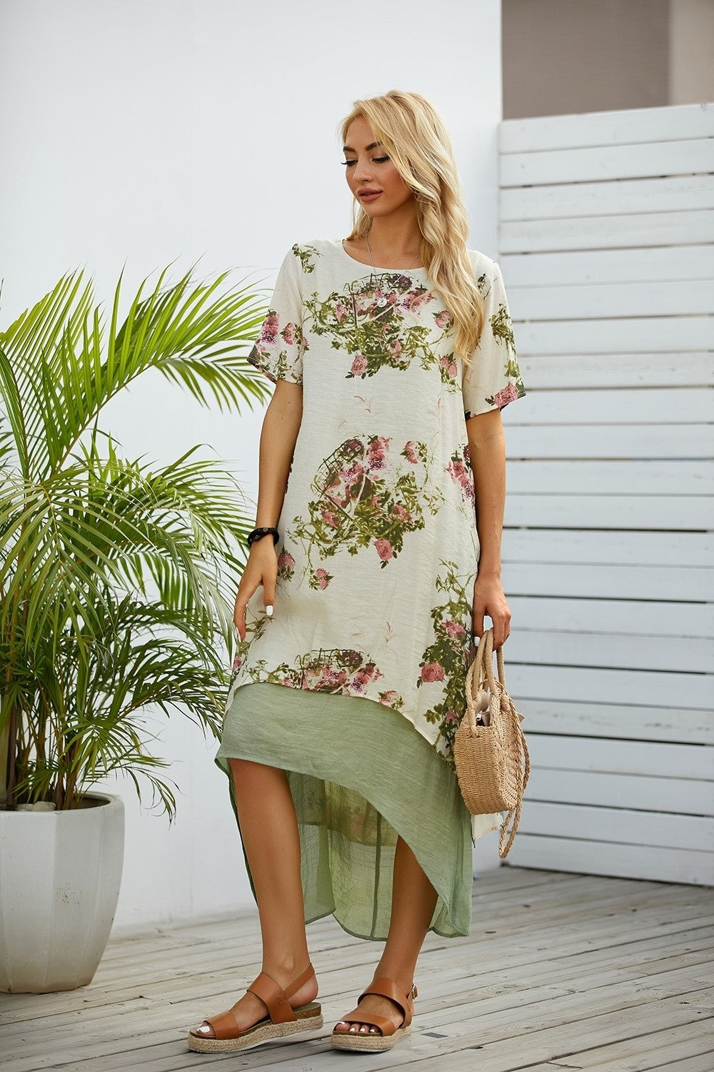 Robe Longue À Imprimé Floral Vert Pour Femme | Printemps