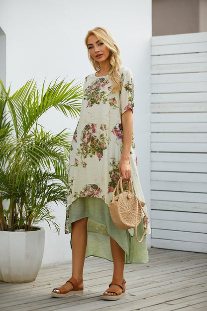 Robe Longue À Imprimé Floral Vert Pour Femme | Printemps