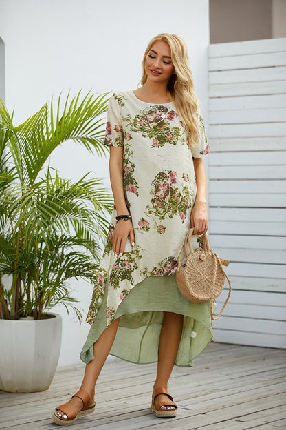 Robe Longue À Imprimé Floral Vert Pour Femme | Printemps